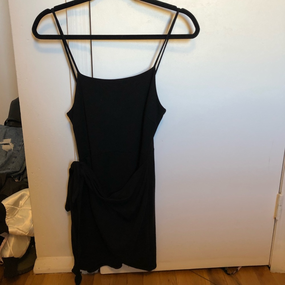 Tie front black mini dress